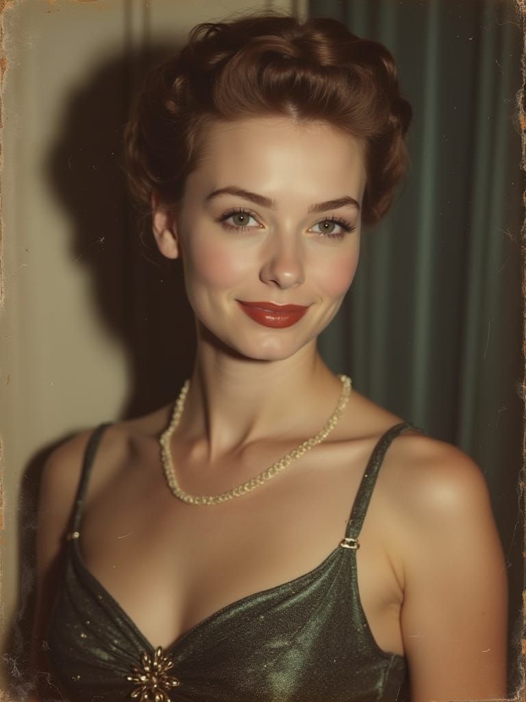 1950s Photo of Young Woman in Evening Gown