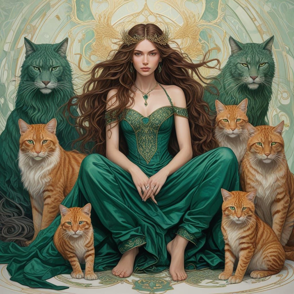 Majestic Feline Goddess in Futuristic Elegance