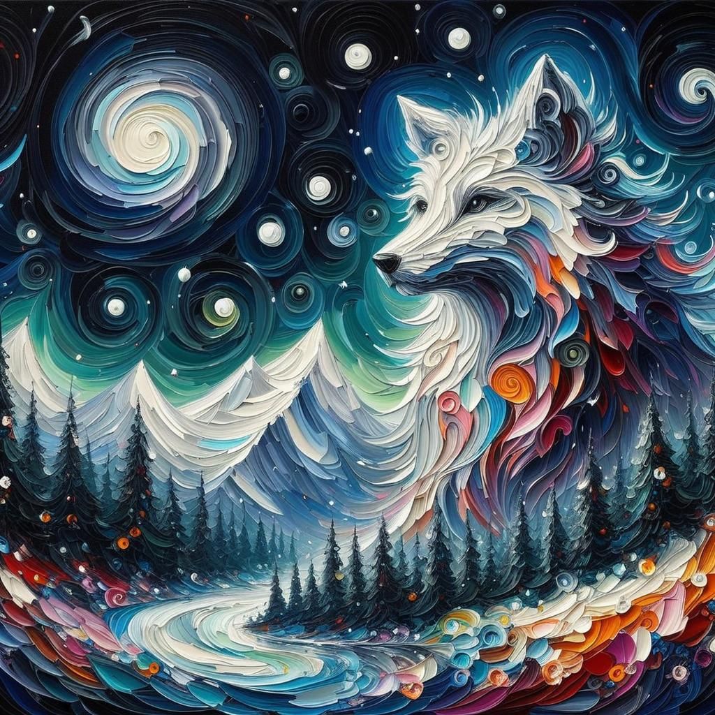 Impasto Painting of Animal in Starry Night