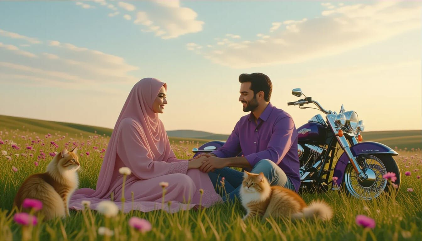 Romantic Meadow Scene at Golden Hour