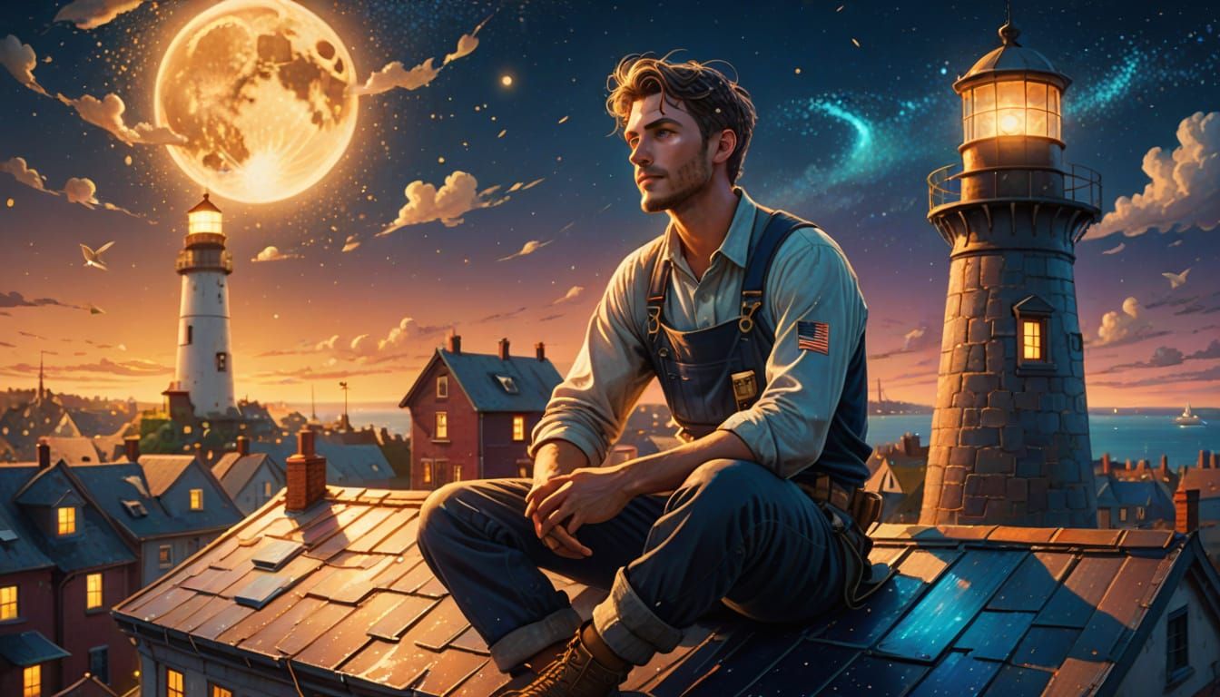 Child Lighthouse Keeper in Chimney Sea: Hyperrealistic Conce...