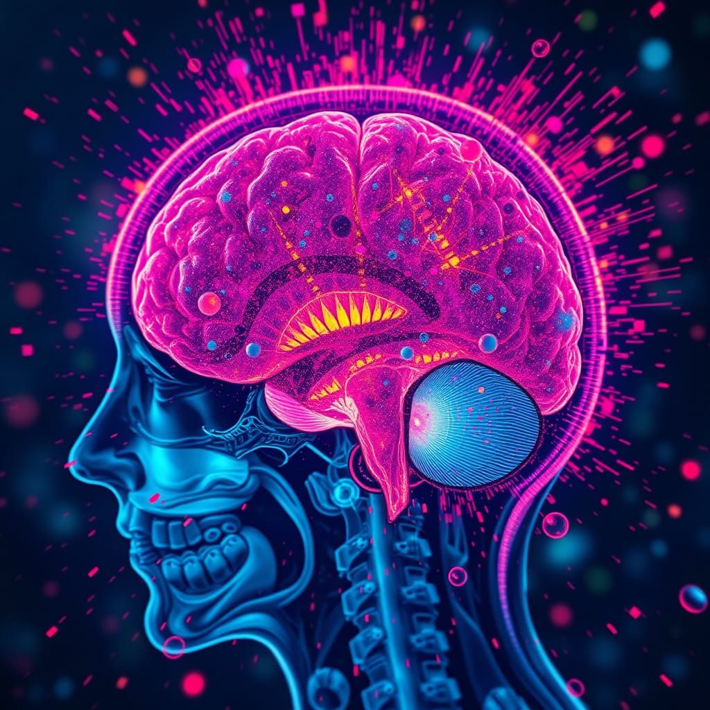 Glitched Brain MRI Scan in Detailed Matte Painting Style