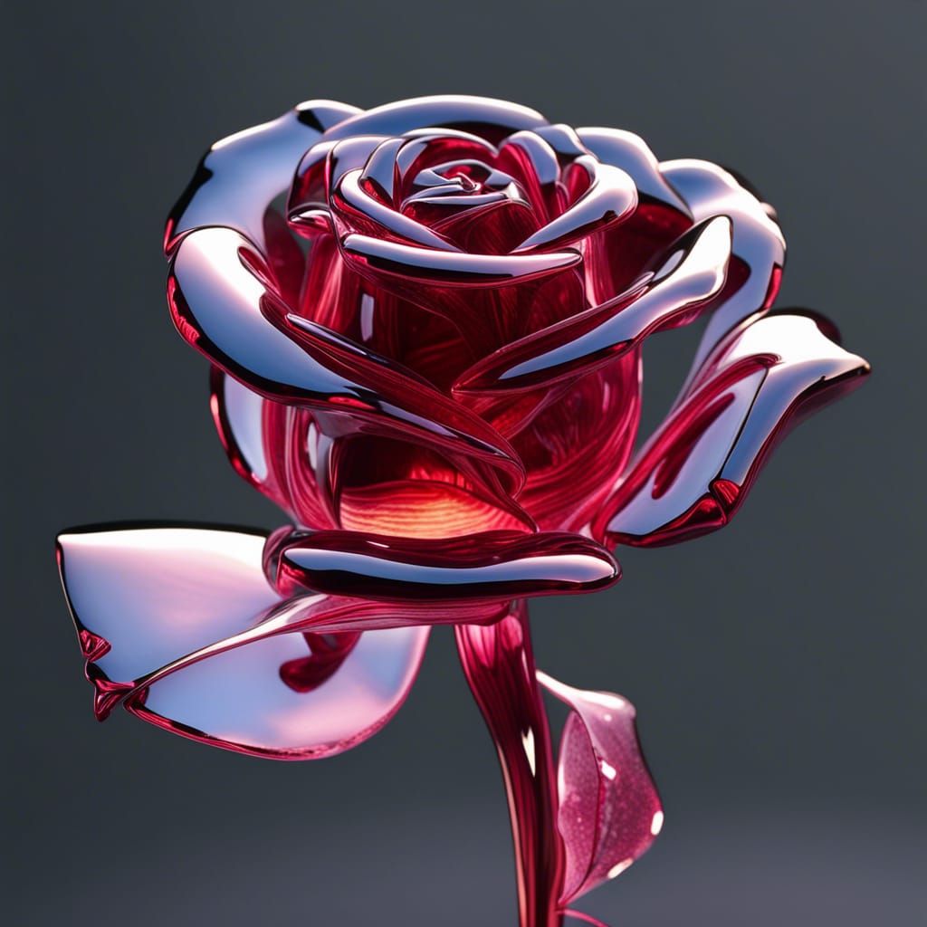 Photorealistic Glass Rose Sculpture in 16K Resolution