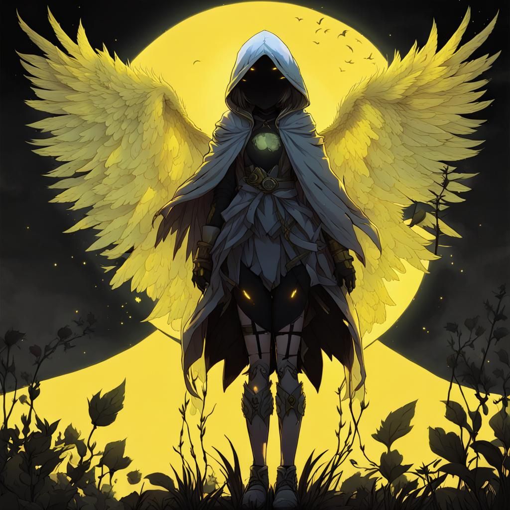 Winged Harpy Girl Silhouette in Anime Style