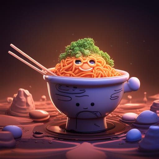 Cute Ramen Noodle Character: Detailed Matte Painting
