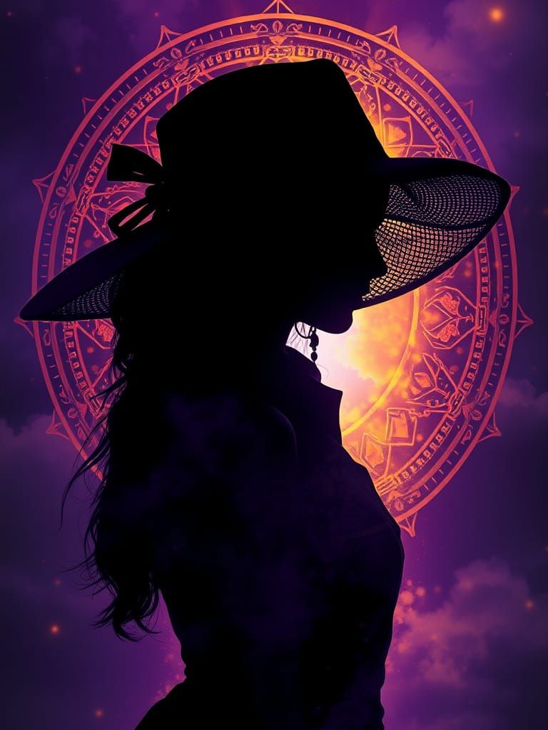 Surreal Silhouette of a Woman in a Hat, Deeply Refined and G...