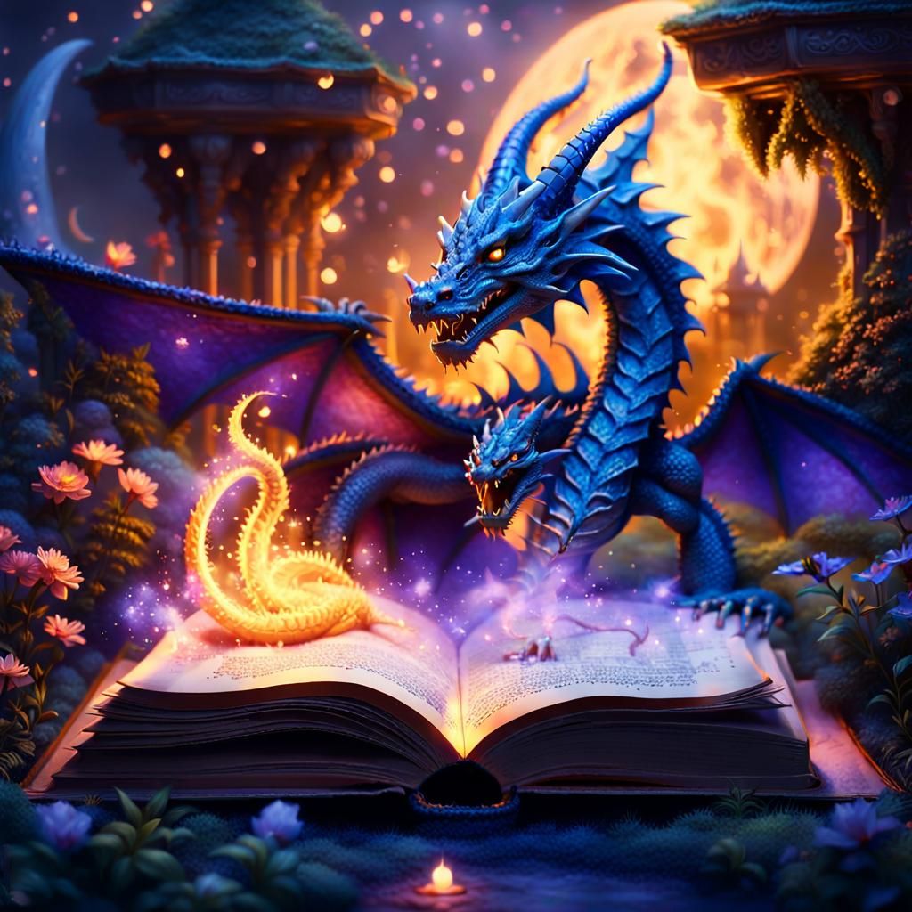 Dragon Emerges into Magical Garden: Fantasy Art