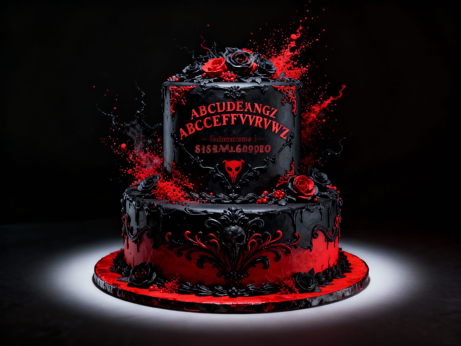 Gothic Ouija Board Wedding Cake in Dark Studio