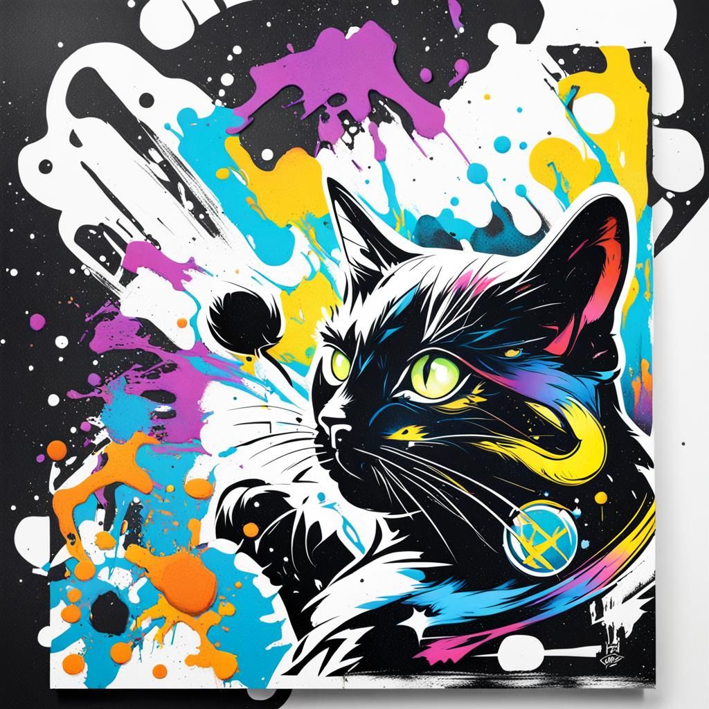 Cat in Space Graffiti Art