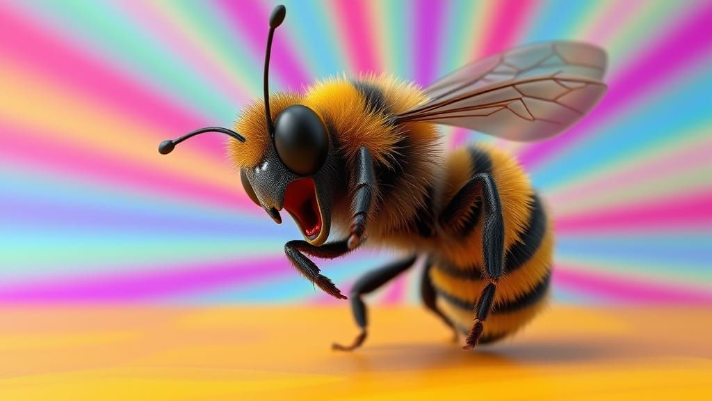 Sleepy Bumblebee Yawning: 3D Digital Art