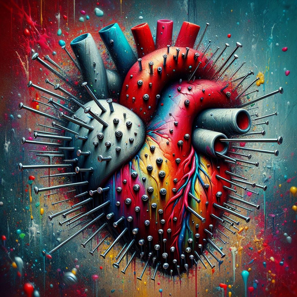 Rubber Heart Pierced with Silver Nails: Street Art