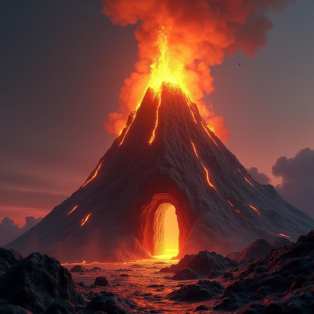 Erupting Volcano Portal: Dark Fantasy Digital Art