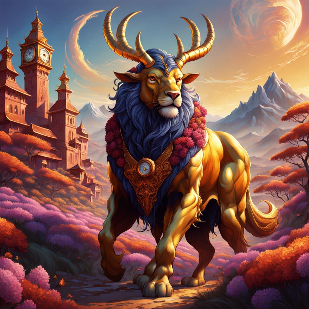 Majestic Golden Beast Guards Saffron Valley City