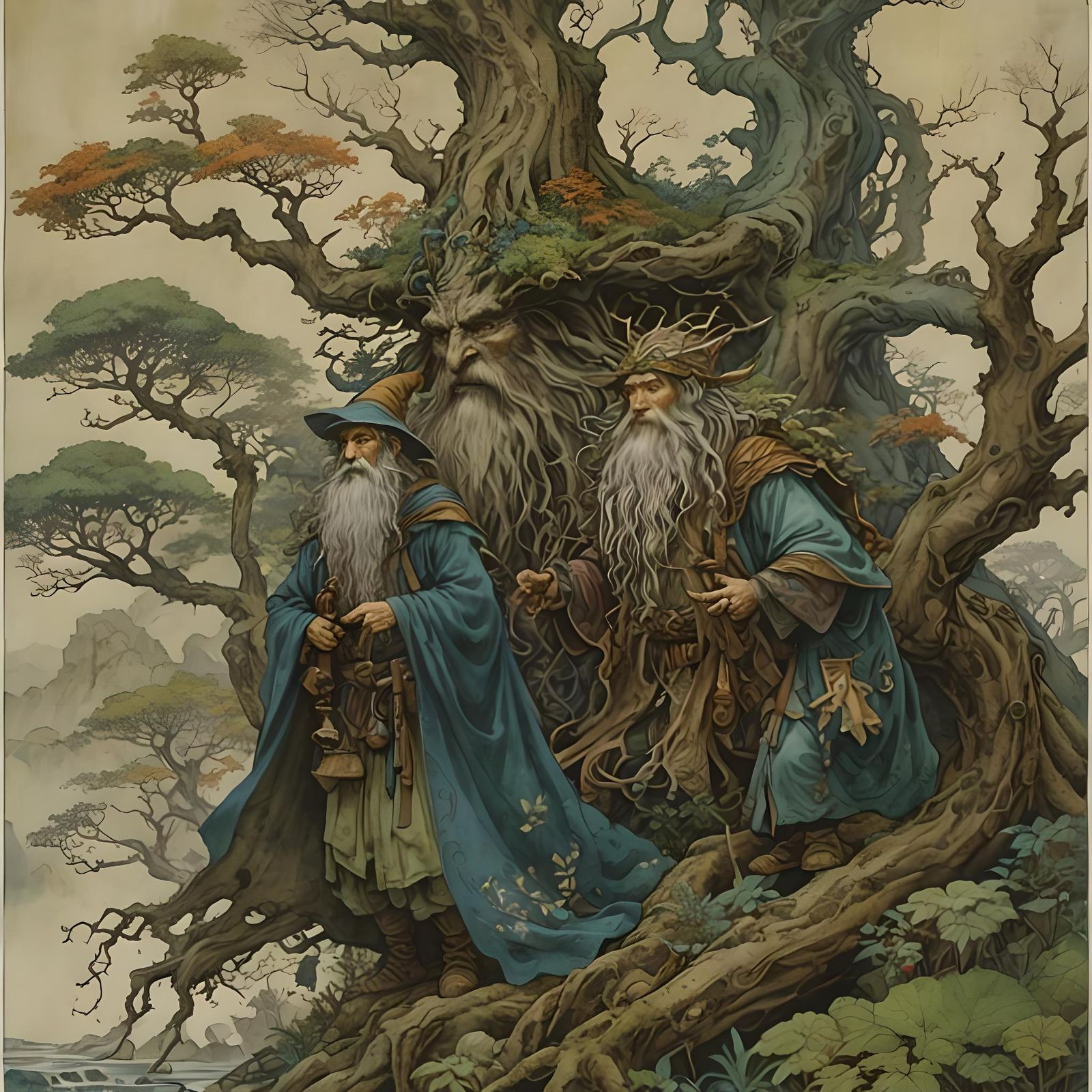 Treebeard and Tom Bombadil in Ukiyo-e Style