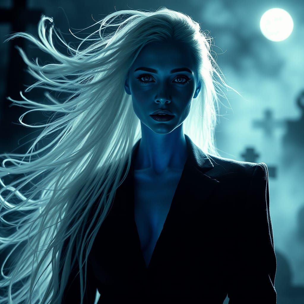 Ethereal Blue Ghost in Graveyard Mist