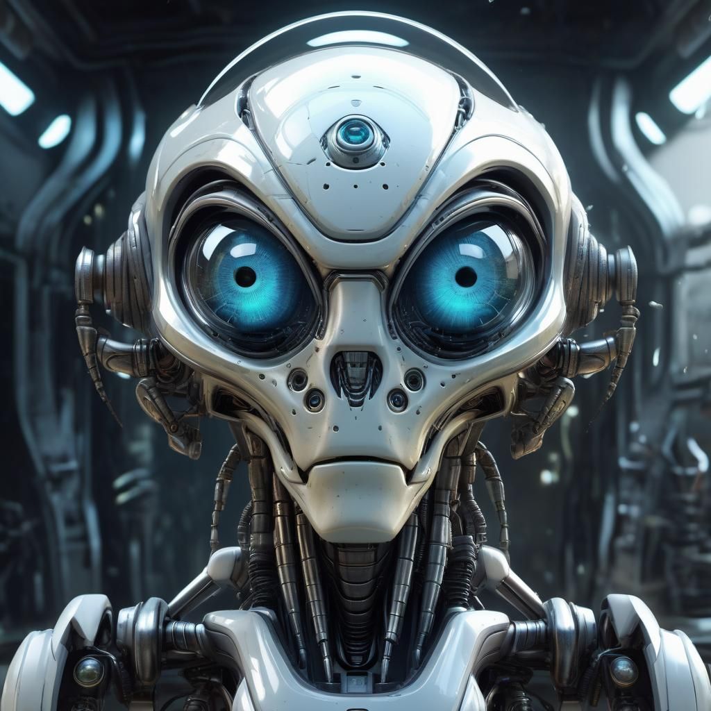 Cartoon Robotic Alien with Realistic Eyes