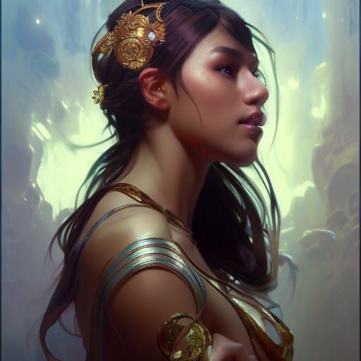 Goddess Portrait in Hyperdetailed Art Nouveau Style