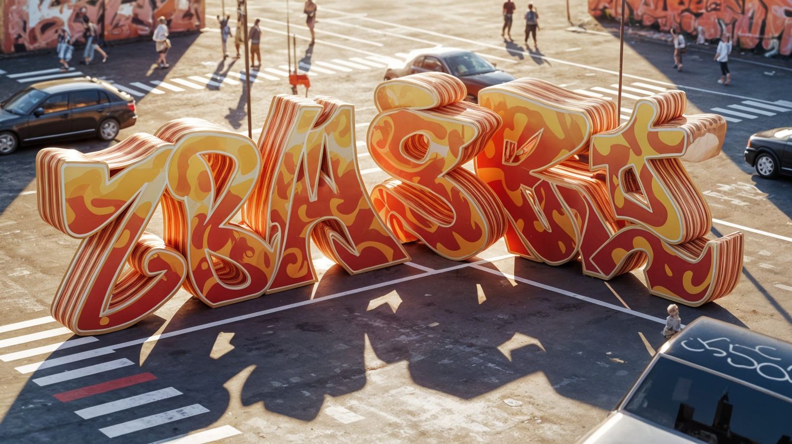 Vibrant 3D Graffiti Street Art in a Bustling City