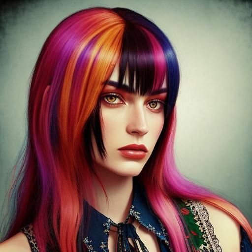 Photorealistic Blend of Emo, Hippie, and Elegant Styles
