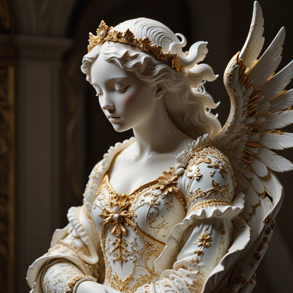 Baroque Angel Silhouette Sculpture in Shattered Porcelain
