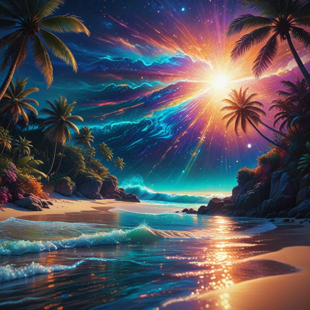 Astral Beach Cove Illustration in Mixed Media