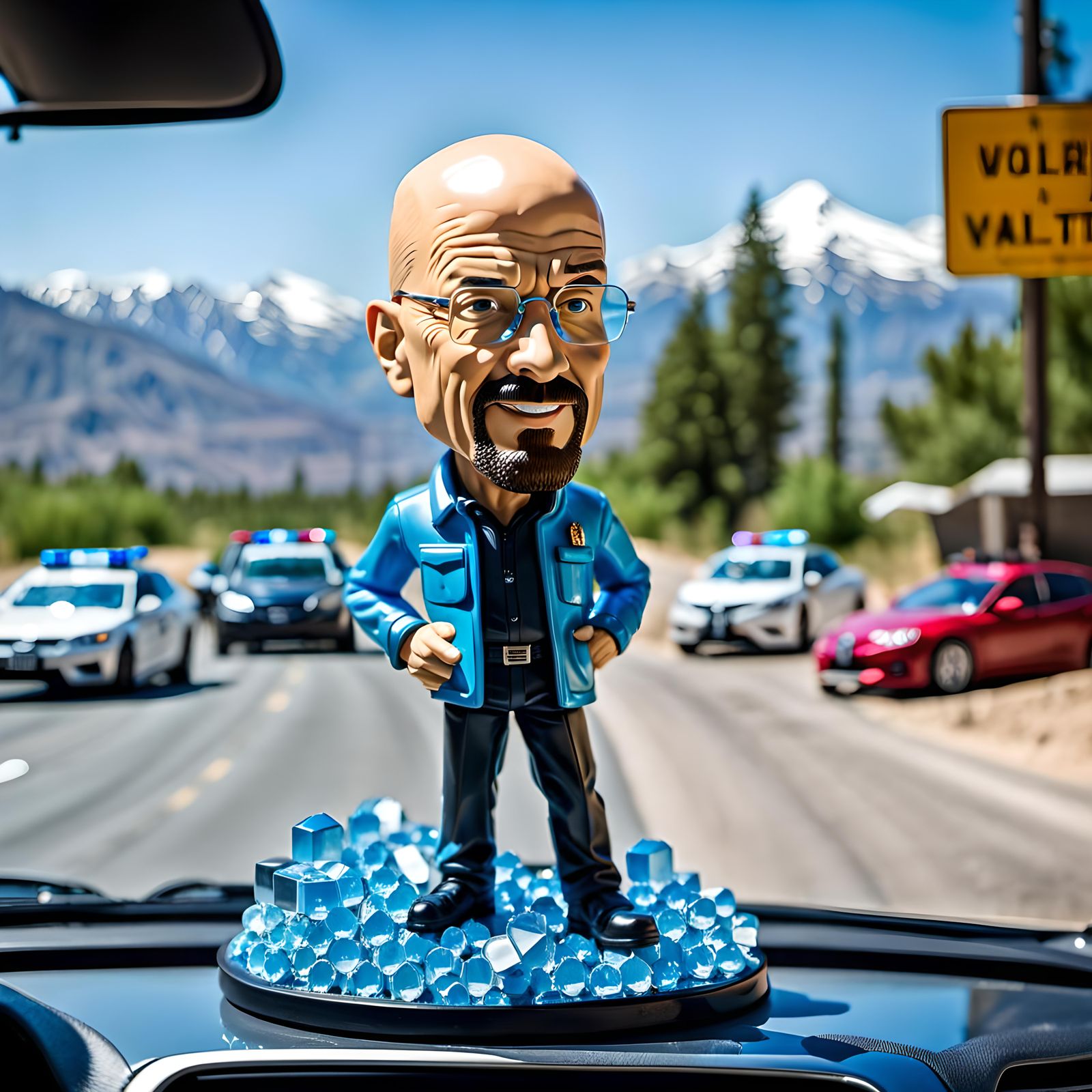 Action Figure Walter White on a Car Dashboard