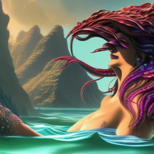 Fantastical Mermaid Swimming in Deep Color
