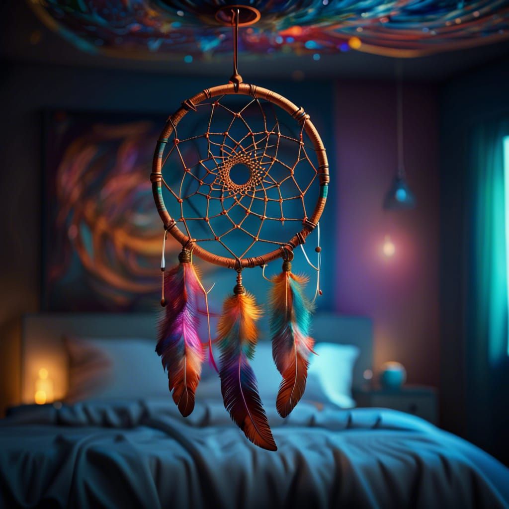 Hyperrealistic Dream Catcher with Colorful Background