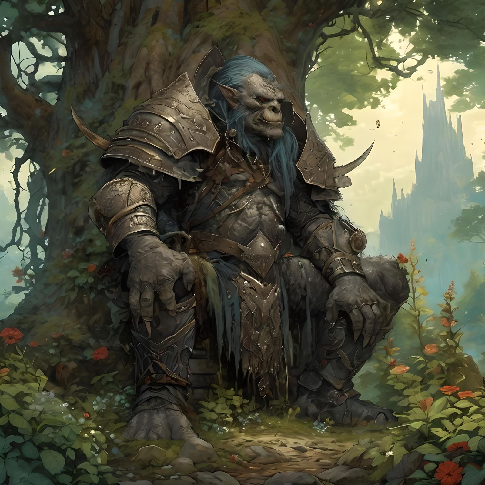 High Gothic Norse Troll in Flower Meadow