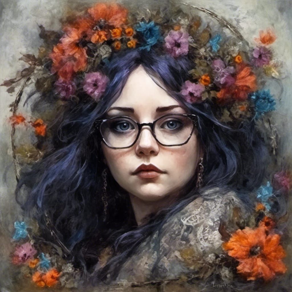 Gothic Portrait of Woman with Floral Frame