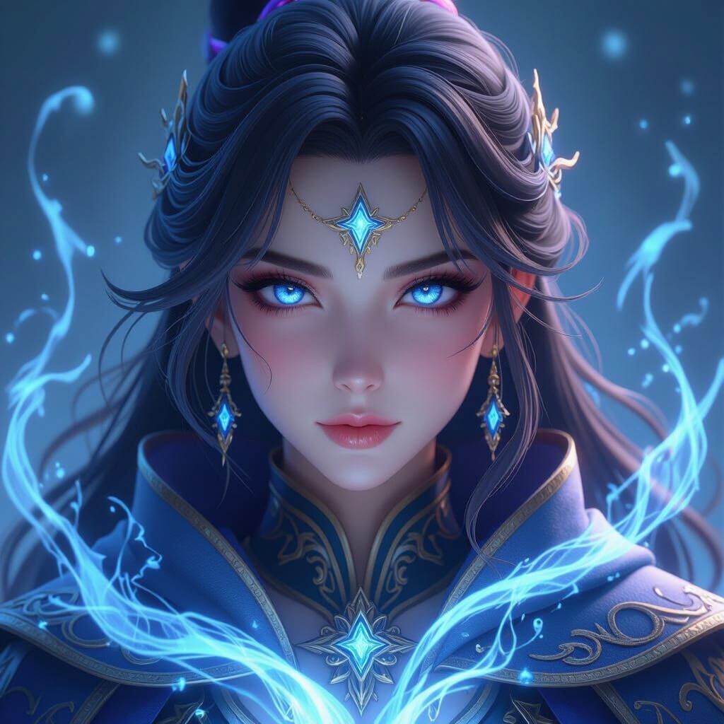 Beautiful Female Wizard Portrait with Glowing Eyes