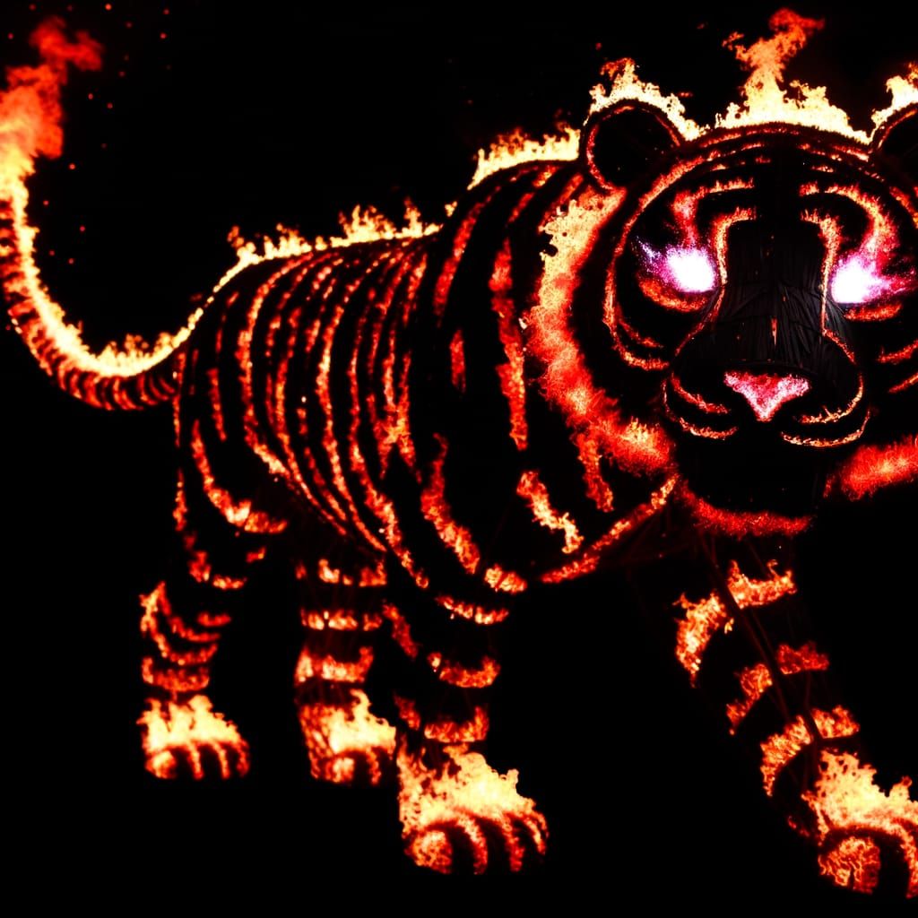 Majestic Tiger Made of Dark and Red Flames