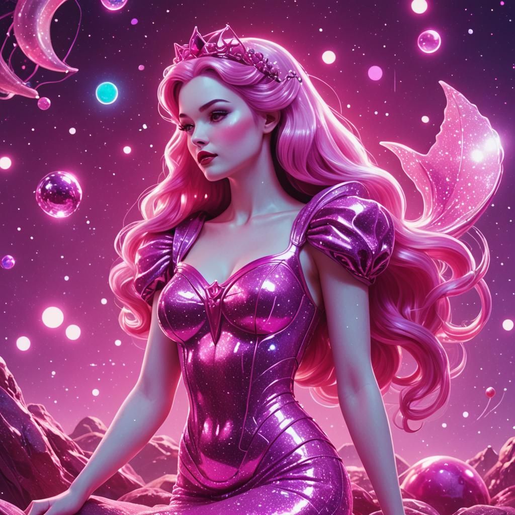 Snow White Space Mermaid in Synthwave Neon Style