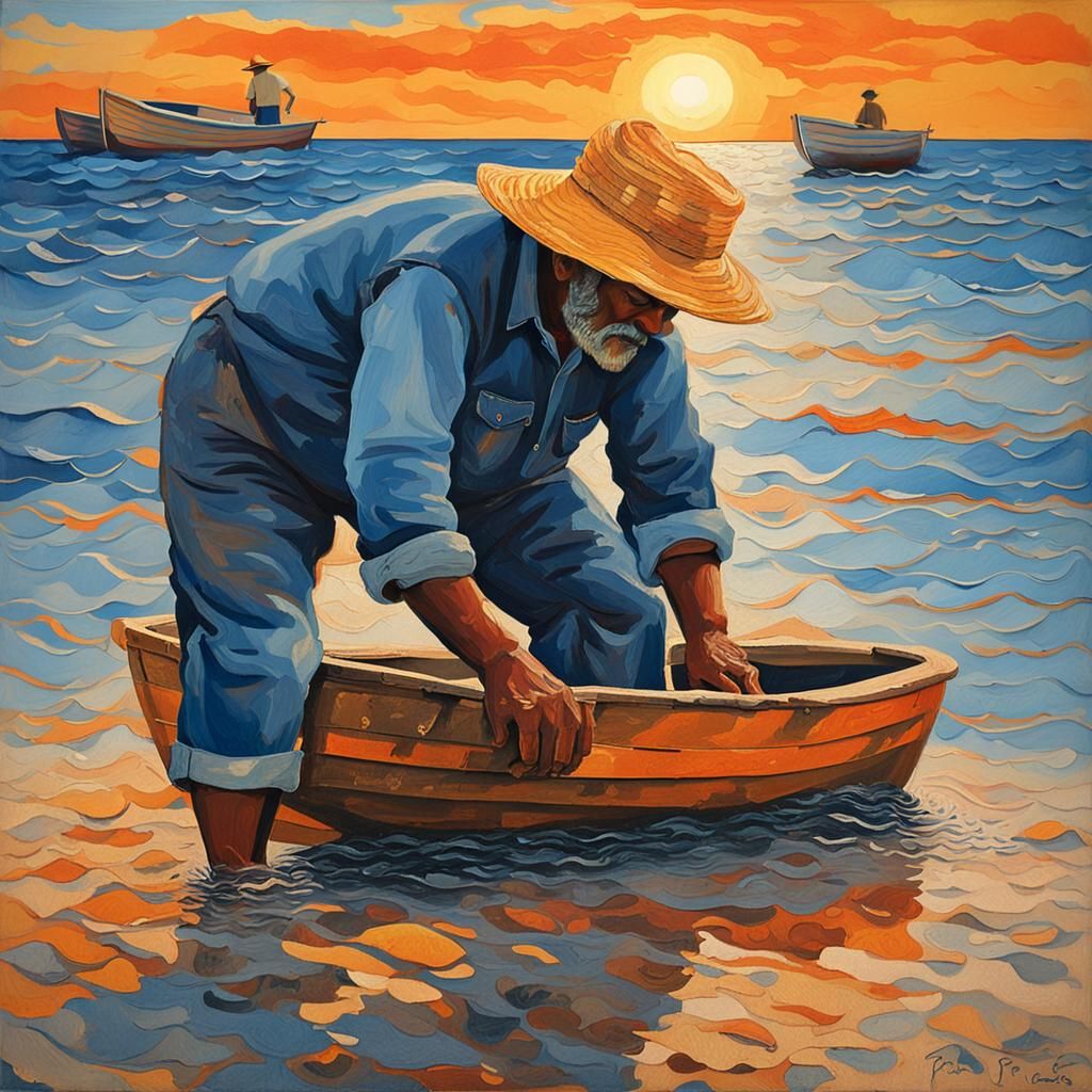 Spanish Fisherman at Sunset: Picasso Blue Period