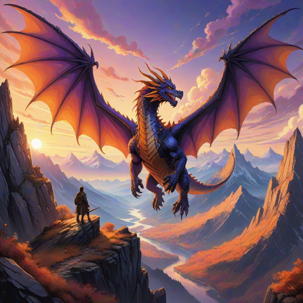Epic Dragon Soars Over Majestic Mountains in Comic Book Styl...