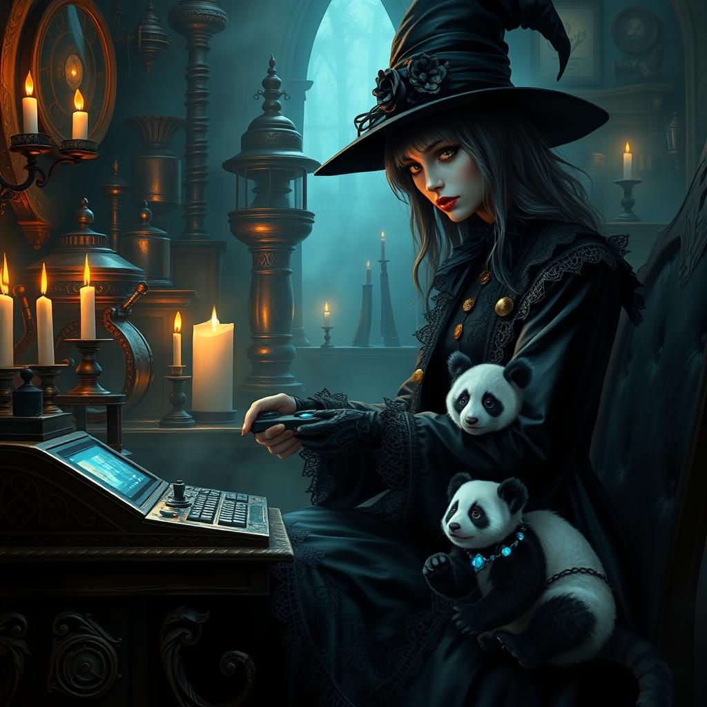 Gothic Steam Witch Gaming with Panda