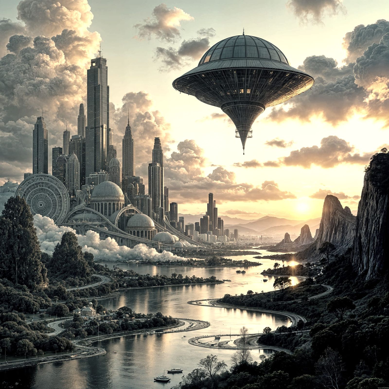 Surreal Digital Cityscape with Intricate Details