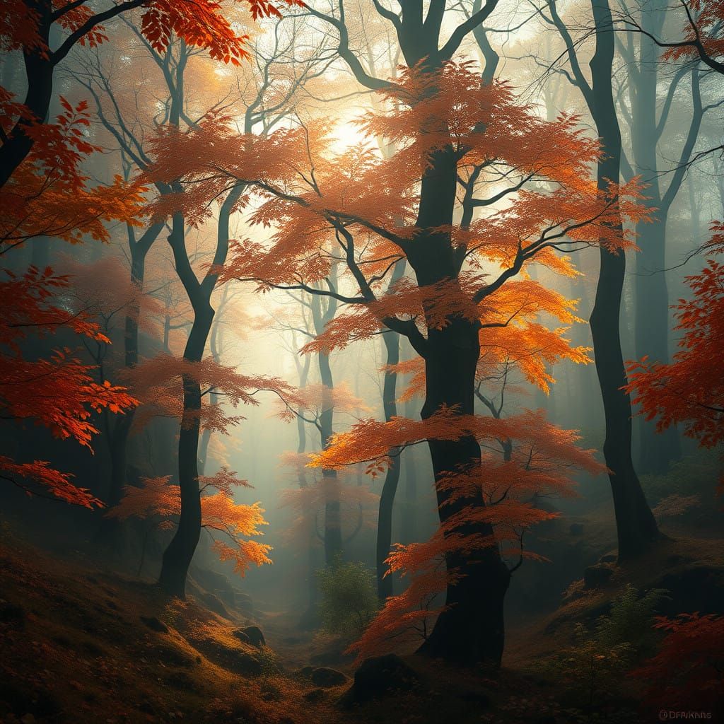Enchanted Autumnal Realm in Detailed Matte Painting Style