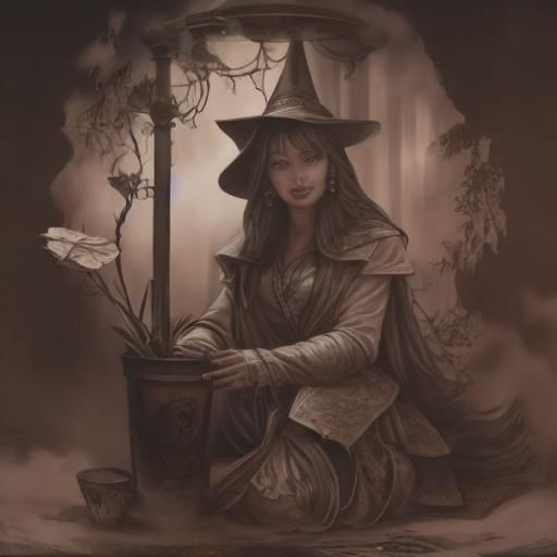 Detailed Portrait of a Witch with Pot