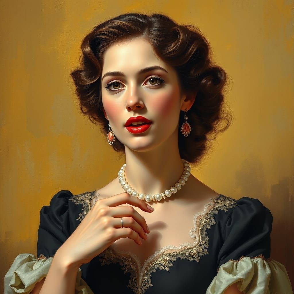 Elegant Woman in Golden Light, Art Nouveau Style