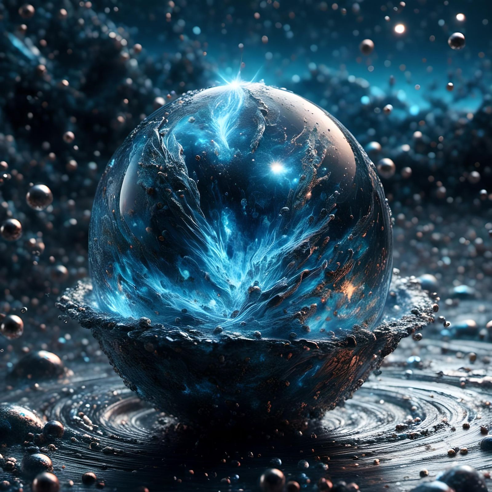 Mysterious Wizard Floating Above Liquid Metal Sea