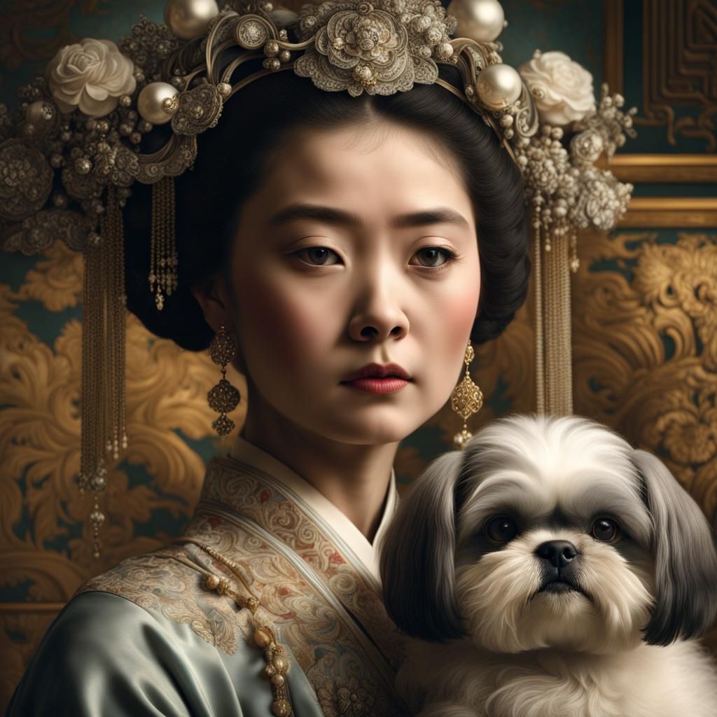 The Ci-Xi Empress with a Shih Tzu dog