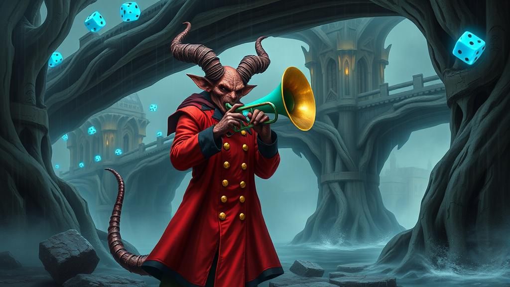 Demonic Tuba Player Under Gothic Bridge