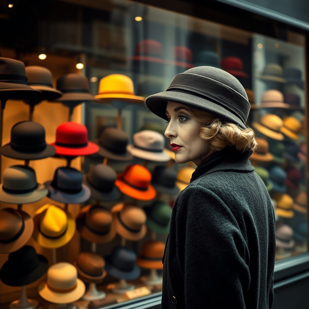 Greta Garbo and Felt Hats, Paris 1927. Digital Painting