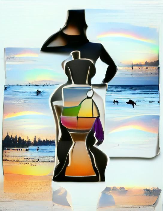 Silhouette on Beach at Colorful Sunset