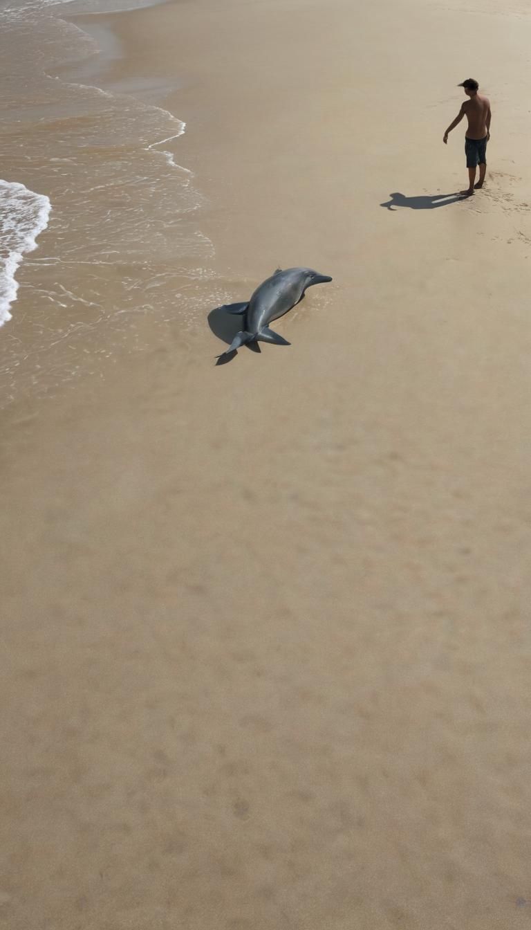 A human standing on the sandy shore, gazing at the ocean hor...