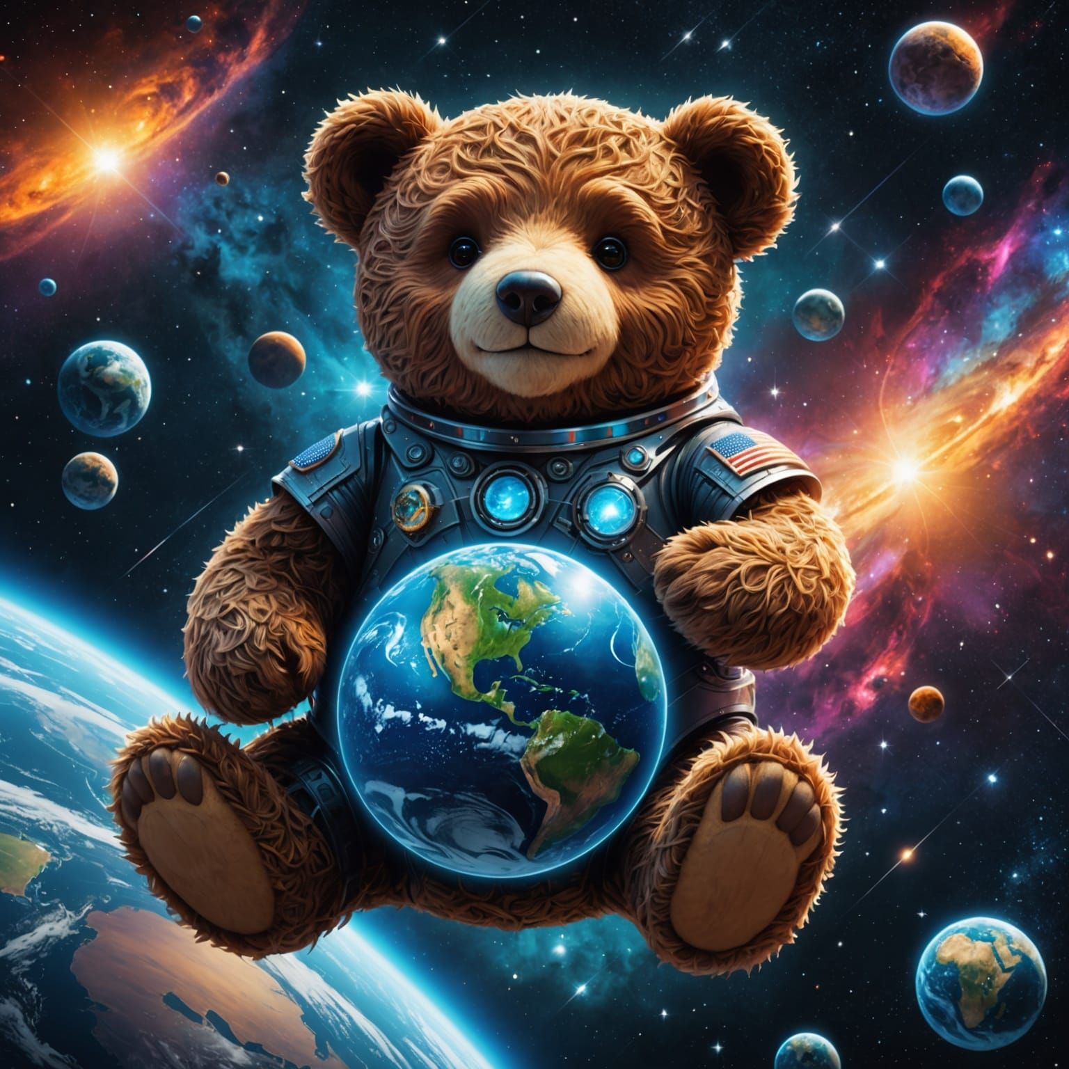 Mythic Teddy Bear Protects Earth in Space