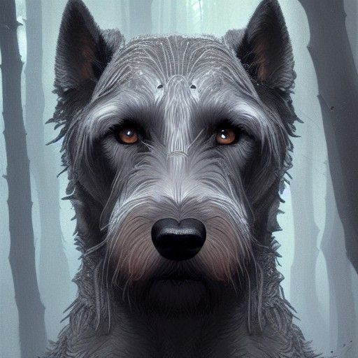 Happy Irish Wolfhound in Forest: Digital Illustration