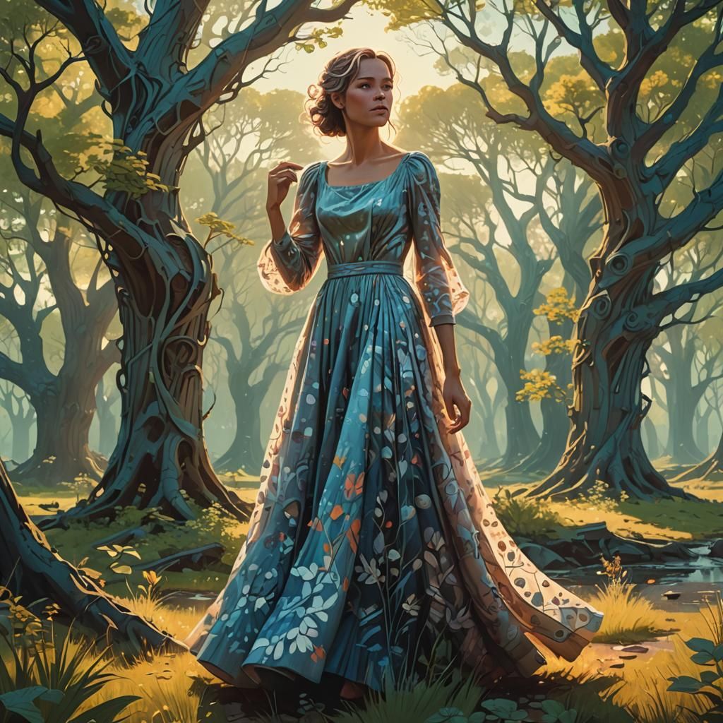 Fantasy Woman in Dreamlike Landscape: Digital Art