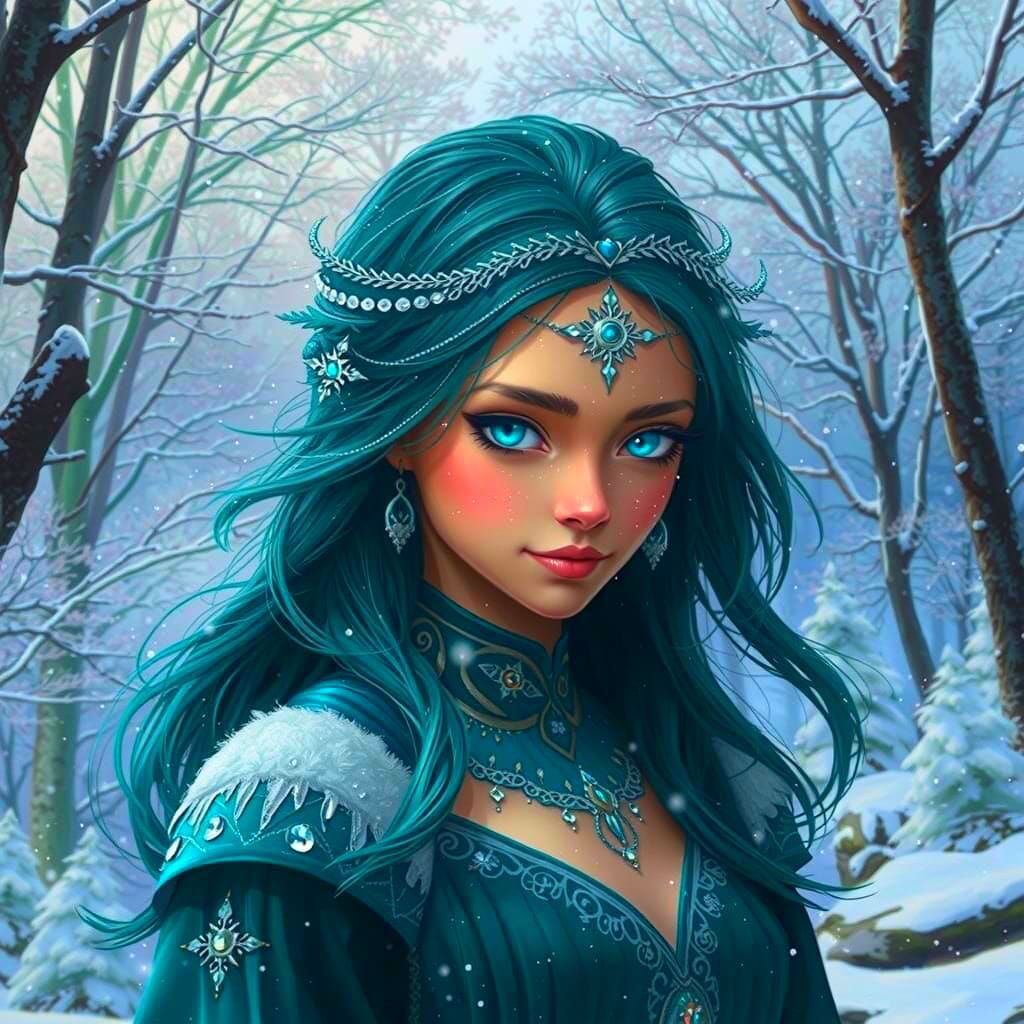 Majestic Goddess of Snow and Frost in Winter Wonderland